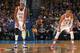 OKLAHOMA CITY, OK- FEBRUARY 1: Kevin Durant #35 and Russell Westbrook #0 of the Oklahoma City Thunder stand on the court during the game against the Washington Wizards on February 1, 2016 at Chesapeake Energy Arena in Oklahoma City, Oklahoma. NOTE TO USE