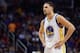 Feb 10, 2016; Phoenix, AZ, USA; Golden State Warriors guard Klay Thompson (11) reacts on the court during the game against the Phoenix Suns at Talking Stick Resort Arena. The Golden State Warriors won 112-104. Mandatory Credit: Jennifer Stewart-USA TODAY