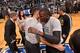 ORLANDO, FL - FEBRUARY 25: Stephen Curry #30 of the Golden State Warriors and Victor Oladipo #5 of the Orlando Magic greet each other before the game on February 25, 2016 at Amway Center in Orlando, Florida. NOTE TO USER: User expressly acknowledges and