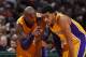 MILWAUKEE, WI - FEBRUARY 22: Kobe Bryant #24 and D'Angelo Russell #1 of the Los Angeles Lakers talk during the game against the Milwaukee Bucks on February 22, 2016 at the BMO Harris Bradley Center in Milwaukee, Wisconsin. NOTE TO USER: User expressly ac