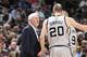 SAN ANTONIO, TX - MARCH 5: Gregg Popovich coaches Manu Ginobili #20 of the San Antonio Spurs against the Sacramento Kings on March 5, 2016 at the AT&T Center in San Antonio, Texas. NOTE TO USER: User expressly acknowledges and agrees that, by downloading
