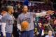 CLEVELAND, OH - FEBRUARY 22: James Jones #1 of the Cleveland Cavaliers talks to Channing Frye #9 prior to the game against the Detroit Pistons at Quicken Loans Arena on February 22, 2016 in Cleveland, Ohio. NOTE TO USER: User expressly acknowledges and ag
