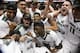Mar 12, 2016; Anaheim, CA, USA; Hawaii Rainbow Warriors players celebrate after the championship game of the Big West conference tournament against the Long Beach State 49ers at Honda Center. Hawaii won 64-60. Mandatory Credit: Kelvin Kuo-USA TODAY Sports