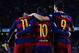 BARCELONA, SPAIN - FEBRUARY 14: (R-L) Luis Suarez of FC Barcelona celebrates with his team mates Lionel Messi and Neymar of FC Barcelona after scoring his team's third goal during the La Liga match between FC Barcelona and Celta Vigo at Camp Nou on Febru