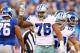 EAST RUTHERFORD, NJ - OCTOBER 25: Greg Hardy #76 of the Dallas Cowboys celebrates a sack during the second quarter against the New York Giants at MetLife Stadium on October 25, 2015 in East Rutherford, New Jersey. (Photo by Elsa/Getty Images)