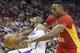 Mar 16, 2016; Houston, TX, USA; Los Angeles Clippers guard Chris Paul (3) is fouled by Houston Rockets center Dwight Howard (12) in the second half at Toyota Center. The Clippers won 122-106. Mandatory Credit: Thomas B. Shea-USA TODAY Sports