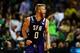 NEW YORK, NY - MARCH 18: Thomas Walkup #0 of the Stephen F. Austin Lumberjacks reacts in the second half against the West Virginia Mountaineers during the first round of the 2016 NCAA Men's Basketball Tournament at Barclays Center on March 18, 2016 in th