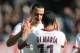 TROYES, FRANCE - MARCH 13: Zlatan Ibrahimovic of PSG celebrates his second goal with Angel Di Maria of PSG during the French Ligue 1 match between ESTAC Troyes and Paris Saint-Germain (PSG) at Stade de l'Aube on March 13, 2016 in Troyes, France. (Photo by