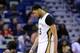 Mar 5, 2016; New Orleans, LA, USA; New Orleans Pelicans forward Anthony Davis (23) waits for play to resume during the second half of the game against the Utah Jazz at the Smoothie King Center. Utah won 106-94. Mandatory Credit: Matt Bush-USA TODAY Sports