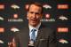 ENGLEWOOD, CO - MARCH 07: Quarterback Peyton Manning addresses the media as he announces his retirement from the NFL at the UCHealth Training Center on March 7, 2016 in Englewood, Colorado. Manning, who played for both the Indianapolis Colts and Denver B
