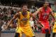 INDIANAPOLIS, IN - MARCH 24: Myles Turner #33 of the Indiana Pacers defends the basket against the New Orleans Pelicans during the game on March 24, 2016 at Bankers Life Fieldhouse in Indianapolis, Indiana. NOTE TO USER: User expressly acknowledges and a