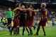 MADRID, SPAIN - NOVEMBER 21: Andres Iniesta of FC Barcelona celebrates with teammates after scoring his team's 3rd goal during the La Liga match between Real Madrid and Barcelona at Estadio Santiago Bernabeu on November 21, 2015 in Madrid, Spain. (Phot