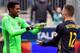Mar 20, 2016; Philadelphia, PA, USA; Philadelphia Union goalkeeper Andre Blake (1) celebrates with defender Keegan Rosenberry (12) after their win against the New England Revolution ended at Talen Energy Stadium. The Union defeated the Revolution, 3-0. Ma