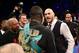 Tyson Fury of Britain (R) challeges Deontay Wilder of the US (C) after Wilder defeated Artur Szpilka of Poland in their WBC Heavyweight Championship bout at Barclay's Center in Brooklyn, New York, on January 16, 2016.
Wilder knocked out Szpilka in the ni