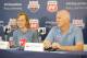 IRVINE, CA - AUGUST 05: Katie Ledecky and Coach Bruce Gemmell speak during the 2014 Phillips 66 USA National Championships Press Conference at the William Woollett Jr. Aquatics Complex on August 5, 2014 in Irvine, California. (Photo by Joe Scarnici/Gett