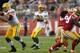 SANTA CLARA, CA - AUGUST 26: Quarterback Aaron Rodgers #12 of the Green Bay Packers drops back to pass against the San Francisco 49ers in the first half of their preseason football game at Levi's Stadium on August 26, 2016 in Santa Clara, California. (P