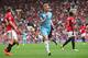 MANCHESTER, ENGLAND - SEPTEMBER 10: Kevin De Bruyne of Manchester City celebrates scoring his sides first goal during the Premier League match between Manchester United and Manchester City at Old Trafford on September 10, 2016 in Manchester, England. (Ph