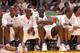 LOS ANGELES - MAY 9: (L-R) Karl Malone #11, Gary Payton #20, Shaquille O'Neal #34 and Kobe Bryant #8 of the Los Angeles Lakers sit on the bench in Game three of the Western Conference Semifinals during the 2004 NBA Playoffs against the San Antonio Spurs