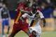 Oct 26, 2016; Los Angeles, CA, USA; LA Galaxy forward Emmanuel Boateng (24) battles Real Salt Lake midfielder Sunday Stephen (8) for the ball during the second half at StubHub Center. The LA Galaxy won 3-1. Mandatory Credit: Kelvin Kuo-USA TODAY Sports