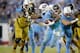 NASHVILLE, TN - OCTOBER 27: DeMarco Murray #29 of the Tennessee Titans stiff-arms Sen'Derrick Marks #99 of the Jacksonville Jaguars as he runs with the ball during the third quarter of the game at Nissan Stadium on October 27, 2016 in Nashville, Tennessee