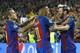 (l-r) Lucas Digne of FC Barcelona, Neymar da Silva Santos Junior of FC Barcelona, Lionel Messi of FC Barcelona scoredduring the UEFA Champions League group C match between FC Barcelona and Manchester City on October 19, 2016 at the Camp Nou stadium in Bar