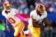 EAST RUTHERFORD, NJ - OCTOBER 21: (NEW YORK DAILIES OUT) Robert Griffin III #10 and Alfred Morris #46 of the Washington Redskins in action against the New York Giants at MetLife Stadium on October 21, 2012 in East Rutherford, New Jersey. The Giants def