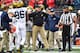 COLUMBUS, OH - NOVEMBER 26: Head coach Jim Harbaugh of the Michigan Wolverines argues a call on the sideline during the second half against the Ohio State Buckeyes at Ohio Stadium on November 26, 2016 in Columbus, Ohio. (Photo by Jamie Sabau/Getty Imag