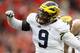 COLUMBUS, OH - NOVEMBER 26: Mike McCray #9 of the Michigan Wolverines reacts after sacking J.T. Barrett #16 of the Ohio State Buckeyes during the second half of their game at Ohio Stadium on November 26, 2016 in Columbus, Ohio. (Photo by Gregory Shamus