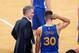 INDIANAPOLIS, IN - NOVEMBER 21: Head coach Steve Kerr and Stephen Curry #30 of the Golden State Warriors talk during the game against the Indiana Pacers at Bankers Life Fieldhouse on November 21, 2016 in Indianapolis, Indiana. The Warriors defeated the Pa