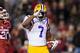 FAYETTEVILLE, AR - NOVEMBER 12: Leonard Fournette #7 of the LSU Tigers celebrates after scoring a touchdown during a game against the Arkansas Razorbacks at Razorback Stadium on November 12, 2016 in Fayetteville, Arkansas. The Tigers defeated the Razorb