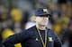 IOWA CITY, IOWA- NOVEMBER 12: Head coach Jim Harbaugh of the Michigan Wolverines before the match-up against the Iowa Hawkeyes on November 12, 2016 at Kinnick Stadium in Iowa City, Iowa. (Photo by Matthew Holst/Getty Images)