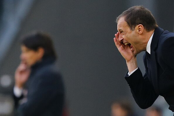Juventus' coach Massimiliano Allegri reacts during the Italian Serie A football match Juventus versus Lazio on January 22, 2017 at the 'Juventus Stadium' in Turin.   / AFP / MARCO BERTORELLO        (Photo credit should read MARCO BERTORELLO/AFP/Getty Imag
