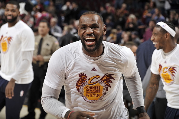 CLEVELAND, OH - JANUARY 27: LeBron James #23 of the Cleveland Cavaliers warms up before the game against the Brooklyn Nets on January 27, 2017 at Quicken Loans Arena in Cleveland, Ohio. NOTE TO USER: User expressly acknowledges and agrees that, by downlo