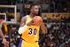 LOS ANGELES, CA - JANUARY 17: Julius Randle #30 of the Los Angeles Lakers handles the ball against the Denver Nuggets during the game on January 17, 2017 at STAPLES Center in Los Angeles, California. NOTE TO USER: User expressly acknowledges and agrees t