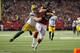 ATLANTA, GA - JANUARY 22: Patrick DiMarco #42 of the Atlanta Falcons runs with the ball in the first quarter against Jake Ryan #47 of the Green Bay Packers in the NFC Championship Game at the Georgia Dome on January 22, 2017 in Atlanta, Georgia. (Photo