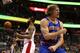 WASHINGTON, DC - JANUARY 31: Ron Baker #31 of the New York Knicks reacts after being fouled and scoring a basket against the Washington Wizards during the first half at Verizon Center on January 31, 2017 in Washington, DC. NOTE TO USER: User expressly ack