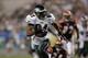 PHILADELPHIA - AUGUST 26: Wide Receiver Terrell Owens #81 of the Philadelphia Eagles runs with the ball at Lincoln Financial Field on August 26, 2005 in Philadelphia, Pennsylvania. The Philadelphia Eagles defeated the Cincinnati Bengals 27-17. (Photo by