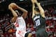 HOUSTON, TX - FEBRUARY 07: Trevor Ariza #1 of the Houston Rockets drives on Evan Fournier #10 of the Orlando Magic for a layup at Toyota Center on February 7, 2017 in Houston, Texas. NOTE TO USER: User expressly acknowledges and agrees that, by downloadi