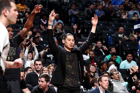 BROOKLYN, NY - FEBRUARY 5: Jeremy Lin #7 of the Brooklyn Nets reacts during the game against the Toronto Raptors on February 5, 2017 at Barclays Center in Brooklyn, New York. NOTE TO USER: User expressly acknowledges and agrees that, by downloading and or