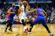 NEW ORLEANS, LA - MARCH 01: Anthony Davis #23 of the New Orleans Pelicans is fouled by Marcus Morris #13 of the Detroit Pistons during the fisrt half at the Smoothie King Center on March 1, 2017 in New Orleans, Louisiana. NOTE TO USER: User expressly ack
