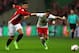 LONDON, ENGLAND - FEBRUARY 26: Cedric Soares of Southampton and Marcos Rojo of Manchester United battle for the ball during the EFL Cup Final match between Manchester United and Southampton at Wembley Stadium on February 26, 2017 in London, England. (Ph