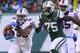 EAST RUTHERFORD, NJ - JANUARY 01: Mike Gillislee #35 of the Buffalo Bills runs with the ball during the second half of their game against the New York Jets at MetLife Stadium on January 1, 2017 in East Rutherford, New Jersey. (Photo by Ed Mulholland/Gett