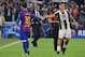 Juventus' forward from Argentina Paulo Dybala (R) shakes hands with Barcelona's Argentinian forward Lionel Messi at the end of the UEFA Champions League quarter final first leg football match Juventus vs Barcelona, on April 11, 2017 at the Juventus stadiu