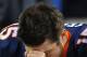 DENVER, CO - NOVEMBER 17: Tim Tebow #15 of the Denver Broncos prays during the final minute of the game against the New York Jets at Sports Authority Field at Mile High on November 17, 2011 in Denver, Colorado. (Photo by Garrett W. Ellwood/Getty Images)