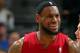 DENVER, CO - JANUARY 13: LeBron James #6 of the Miami Heat reacts after a call against him as the Heat face the Denver Nuggets at the Pepsi Center on January 13, 2012 in Denver, Colorado. The Nuggets defeated the Heat 117-104. NOTE TO USER: User expressly acknowledges and agrees that, by downloading and or using this photograph, User is consenting to the terms and conditions of the Getty Images License Agreement. (Photo by Doug Pensinger/Getty Images)