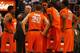 PHILADELPHIA, PA - JANUARY 11: Head coach Jim Boeheim of the Syracuse Orange talks with (in uniform L-R) Scoop Jardine #11, Brandon Triche #20, C.J. Fair #5, Baye Moussa Keita #12 and Kris Joseph #32 during a timeout against the Villanova Wildcats at the Wells Fargo Center on January 11, 2012 in Philadelphia, Pennsylvania. (Photo by Chris Chambers/Getty Images)