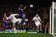 LONDON, ENGLAND - JANUARY 10: Anthony Gardner of Crystal Palace (C) scores their first goal with a header during the Carling Cup Semi Final First Leg match between Crystal Palace and Cardiff City at Selhurst Park on January 10, 2012 in London, England. (Photo by Jamie McDonald/Getty Images)