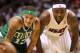 MIAMI, FL - MAY 03: LeBron James #6 of the Miami Heat talks with Delonte West #13 of the Boston Celtics during Game Two of the Eastern Conference Semifinals of the 2011 NBA Playoffs at American Airlines Arena on May 3, 2011 in Miami, Florida. NOTE TO USER: User expressly acknowledges and agrees that, by downloading and/or using this Photograph, User is consenting to the terms and conditions of the Getty Images License Agreement. (Photo by Mike Ehrmann/Getty Images)