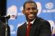 PLAYA VISTA, CA - DECEMBER 15: Chris Paul smiles at a press conference introducing him as a member of the Los Angeles Clippers on December 15, 2011 at the Los Angeles Clippers Training Center in Playa Vista, California. (Photo by Stephen Dunn/Getty Images)