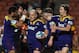 Siale Piutau, Jason Rutledge and Ben Smith celebrate a try during the Highlanders' 2011 Super Rugby campaign.